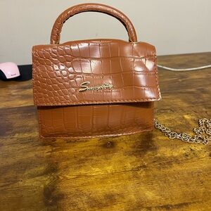 Brown Croc-Embossed Mini Bag